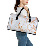 Grey Bronze Marble Print Leather Duffle Bag