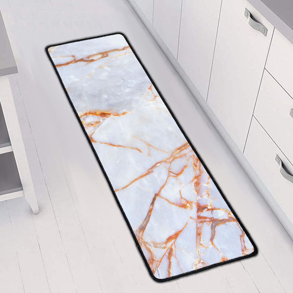 Grey Bronze Marble Print Long Kitchen Mat