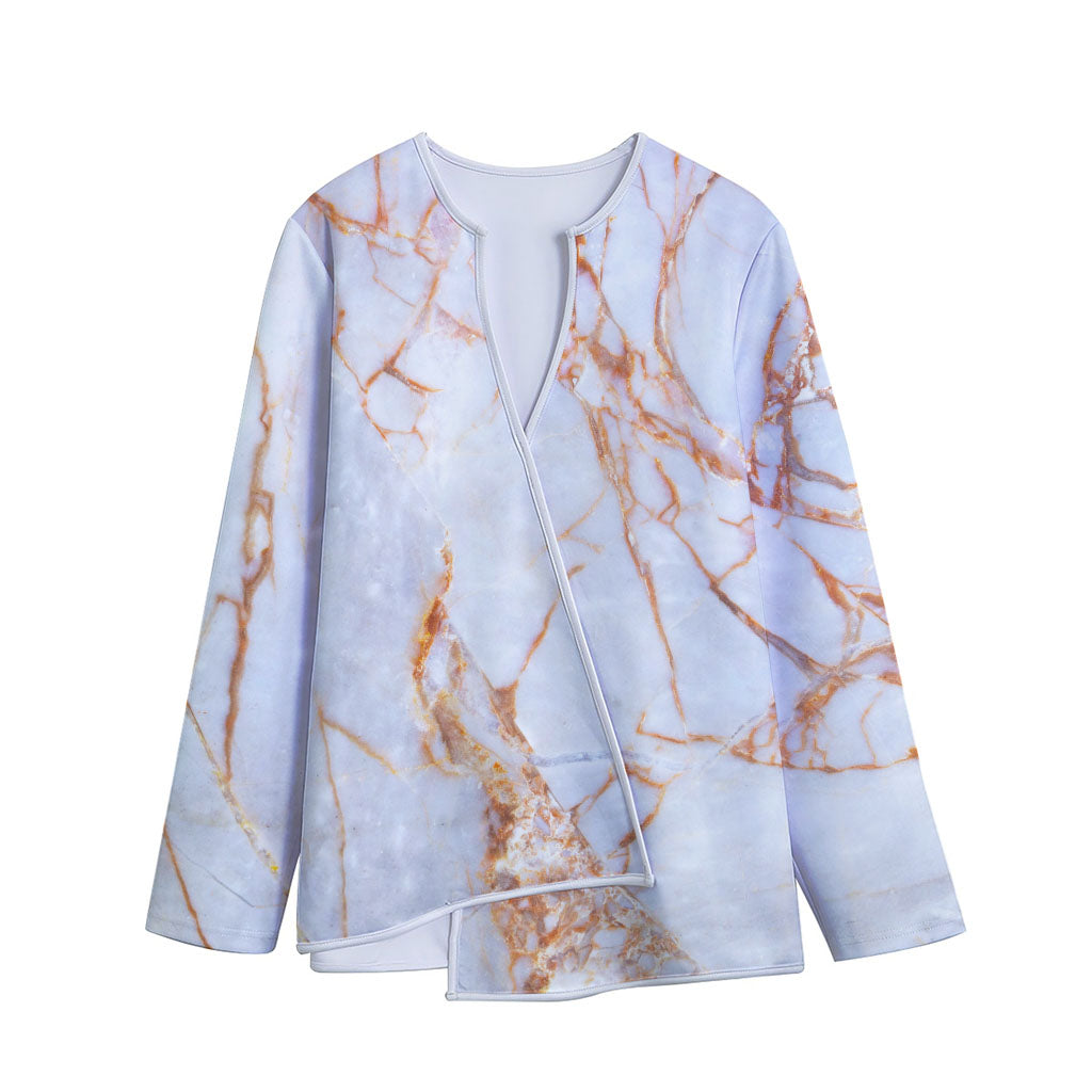 Grey Bronze Marble Print Long Sleeve Short Coat