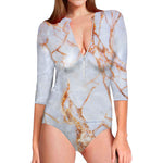 Grey Bronze Marble Print Long Sleeve Swimsuit