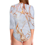 Grey Bronze Marble Print Long Sleeve Swimsuit