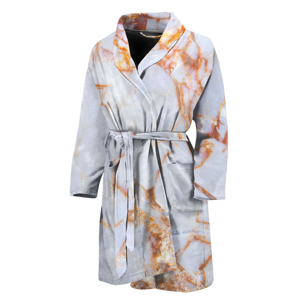 Grey Bronze Marble Print Men's Bathrobe