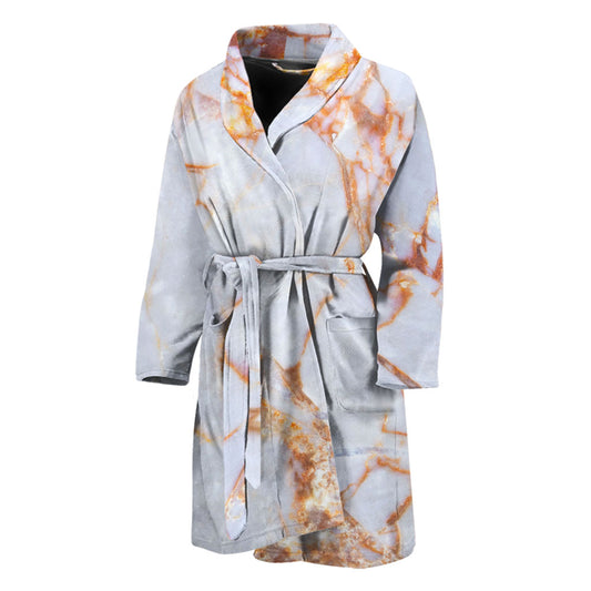 Grey Bronze Marble Print Men's Bathrobe