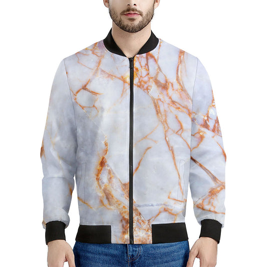 Grey Bronze Marble Print Men's Bomber Jacket