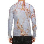 Grey Bronze Marble Print Men's Long Sleeve Rash Guard
