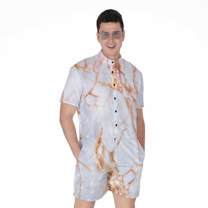 Grey Bronze Marble Print Men's Rompers