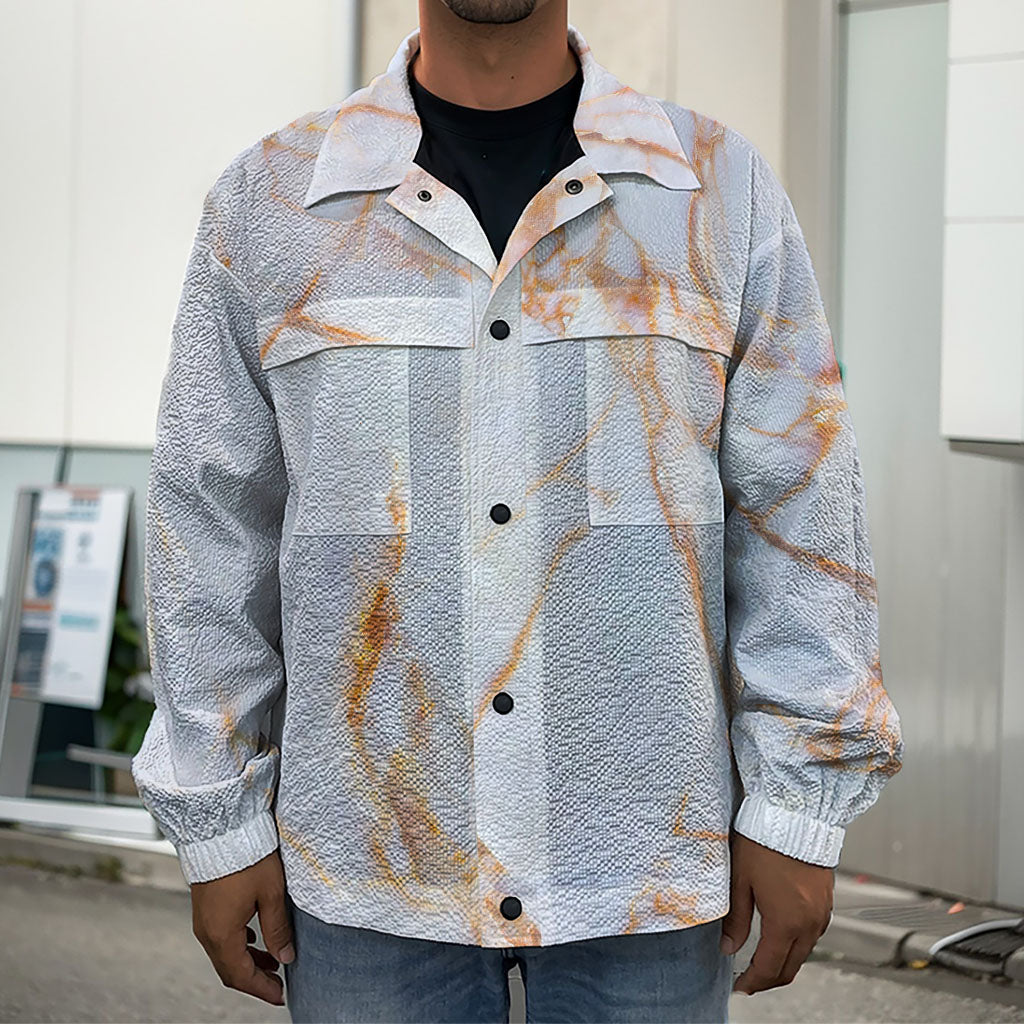 Grey Bronze Marble Print Men's Shirt Jacket