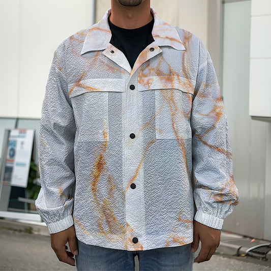 Grey Bronze Marble Print Men's Shirt Jacket