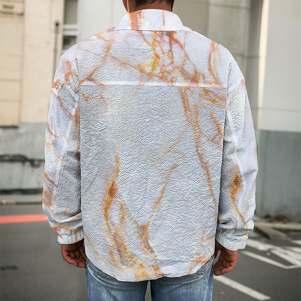 Grey Bronze Marble Print Men's Shirt Jacket