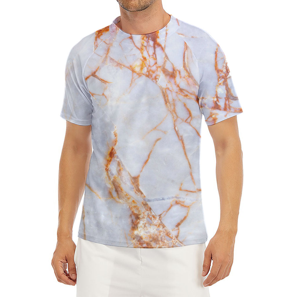 Grey Bronze Marble Print Men's Short Sleeve Rash Guard