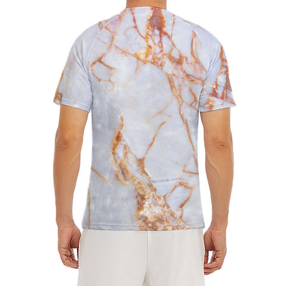 Grey Bronze Marble Print Men's Short Sleeve Rash Guard