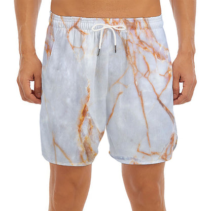 Grey Bronze Marble Print Men's Split Running Shorts