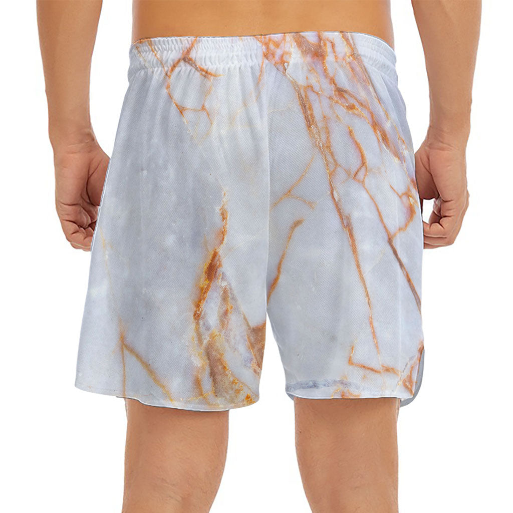 Grey Bronze Marble Print Men's Split Running Shorts