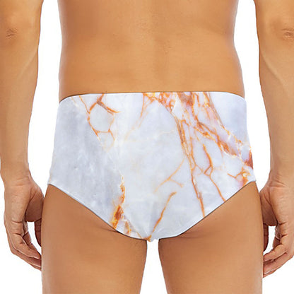 Grey Bronze Marble Print Men's Triangle Swim Briefs