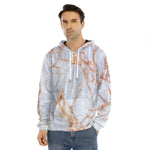 Grey Bronze Marble Print Men's Velvet Pullover Hoodie