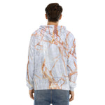 Grey Bronze Marble Print Men's Velvet Pullover Hoodie