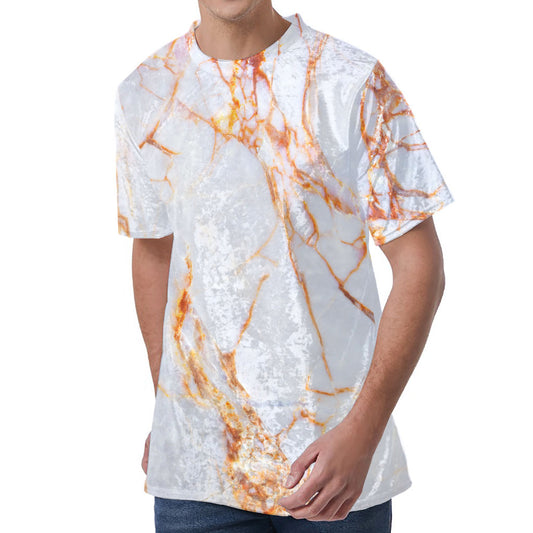 Grey Bronze Marble Print Men's Velvet T-Shirt
