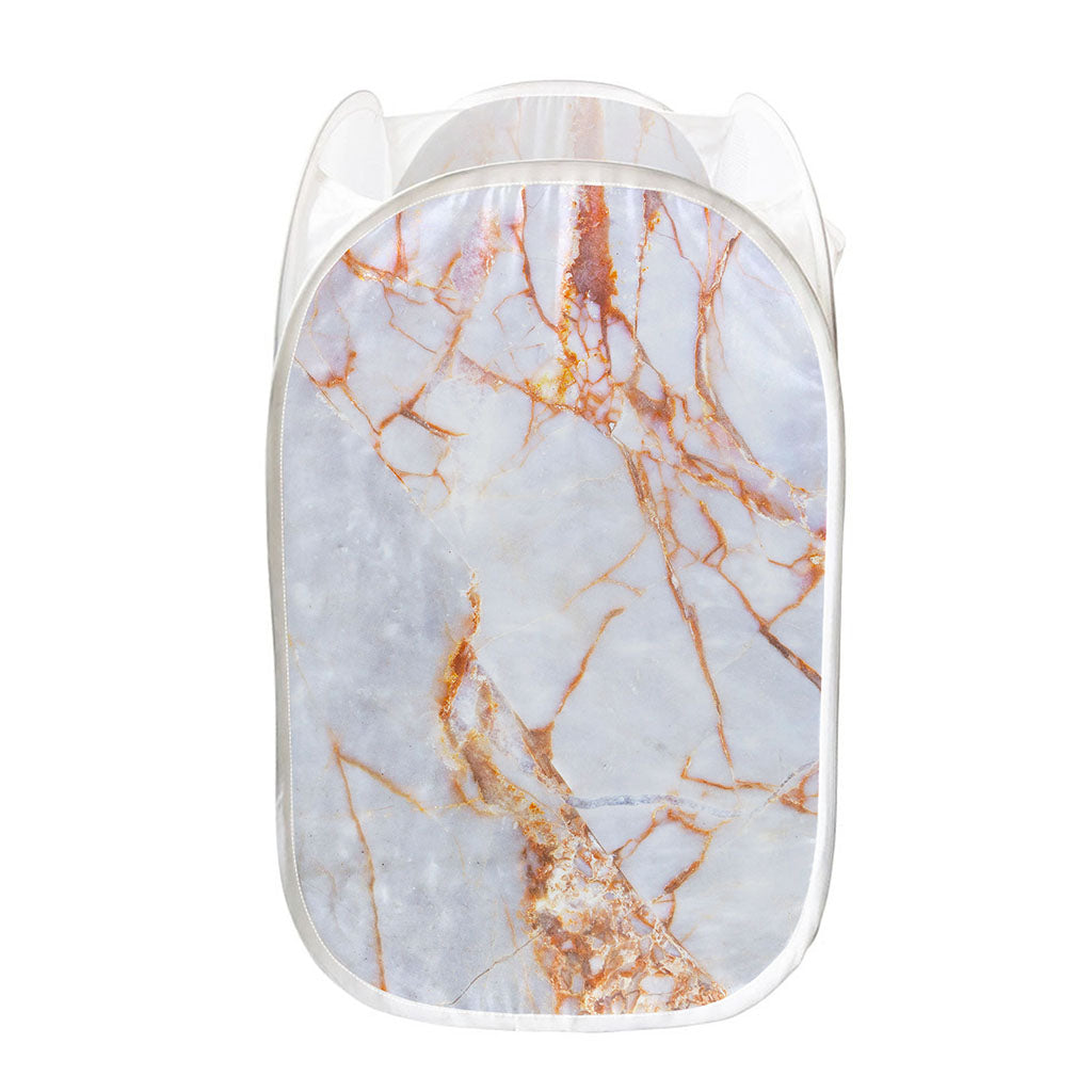 Grey Bronze Marble Print Mesh Laundry Hamper