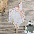 Grey Bronze Marble Print One Shoulder Bodysuit