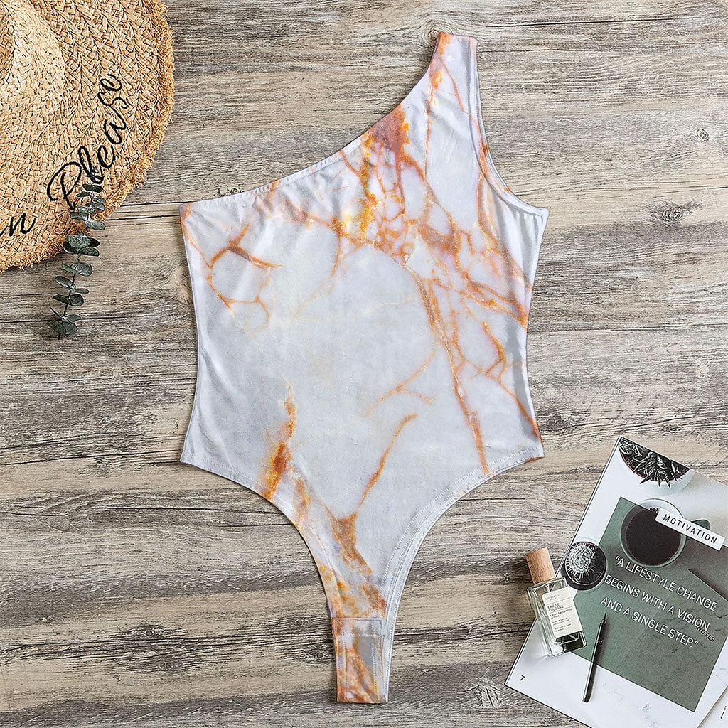 Grey Bronze Marble Print One Shoulder Bodysuit