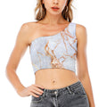 Grey Bronze Marble Print One Shoulder Crop Top