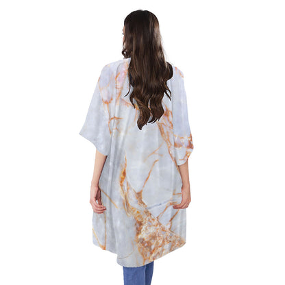 Grey Bronze Marble Print Open Front Beach Cover Up