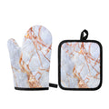 Grey Bronze Marble Print Oven Mitt And Pot Holder Set