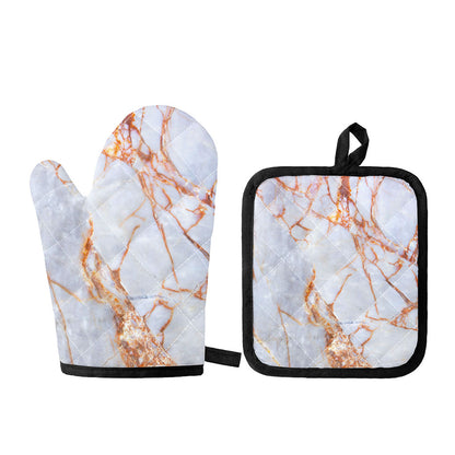 Grey Bronze Marble Print Oven Mitt And Pot Holder Set