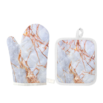 Grey Bronze Marble Print Oven Mitt And Pot Holder Set