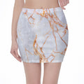 Grey Bronze Marble Print Pencil Mini Skirt