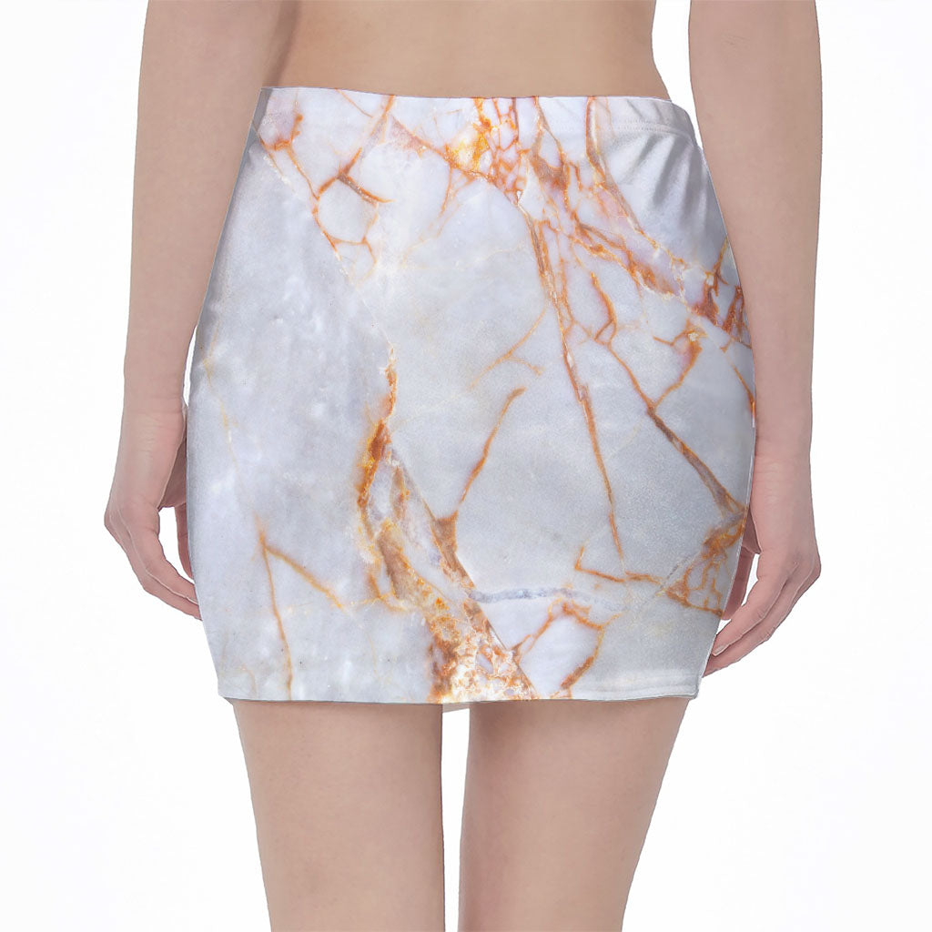Grey Bronze Marble Print Pencil Mini Skirt