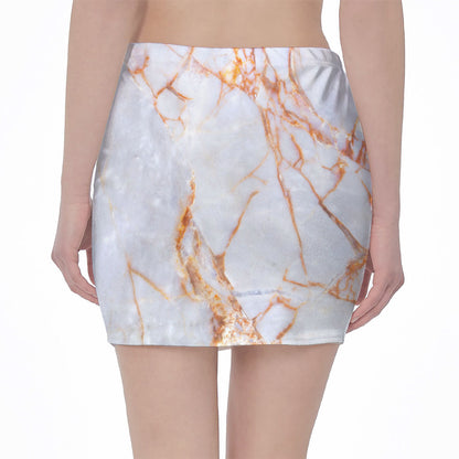 Grey Bronze Marble Print Pencil Mini Skirt