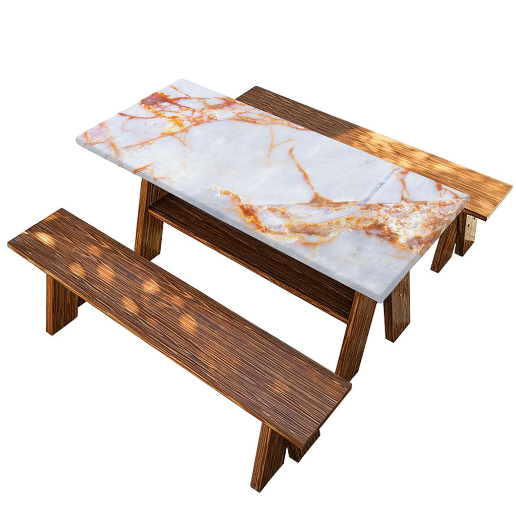 Grey Bronze Marble Print Picnic Table Cover