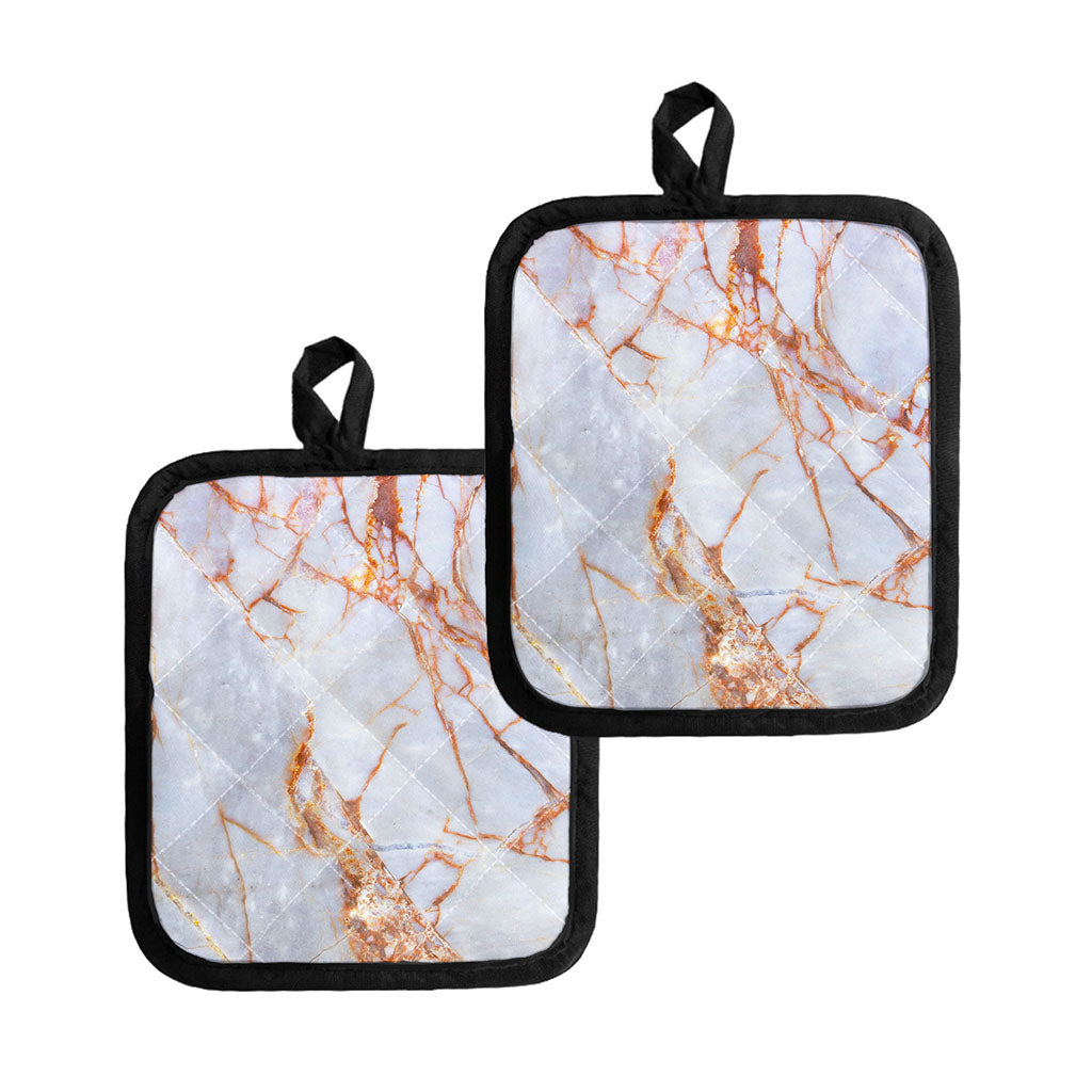 Grey Bronze Marble Print Pot Holders