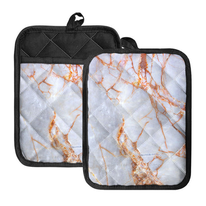 Grey Bronze Marble Print Pot Holders With Pocket