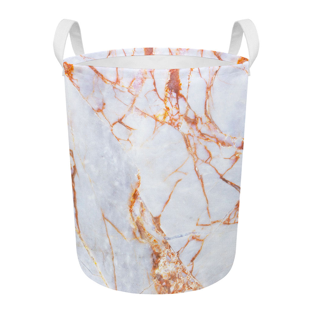 Grey Bronze Marble Print Round Laundry Basket