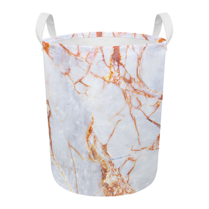 Grey Bronze Marble Print Round Laundry Basket