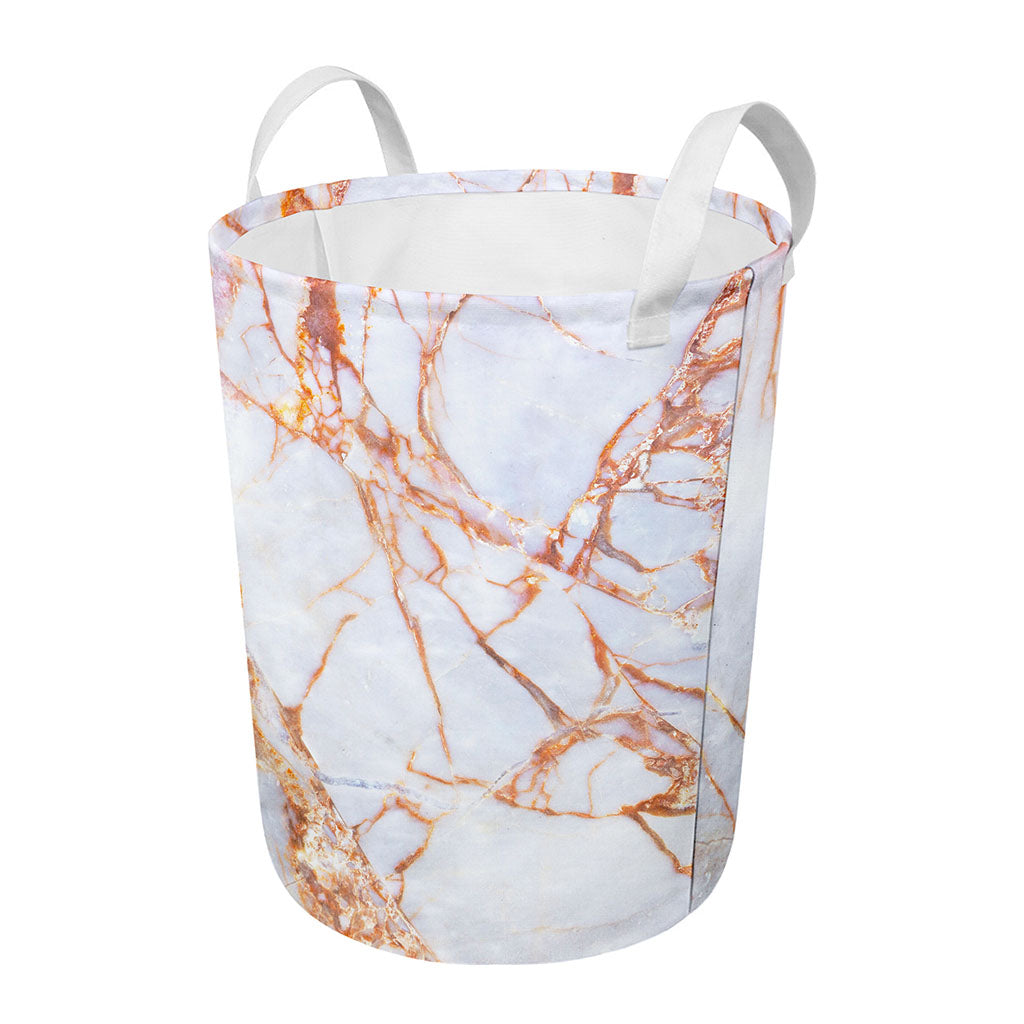 Grey Bronze Marble Print Round Laundry Basket