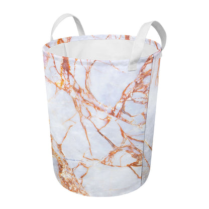 Grey Bronze Marble Print Round Laundry Basket