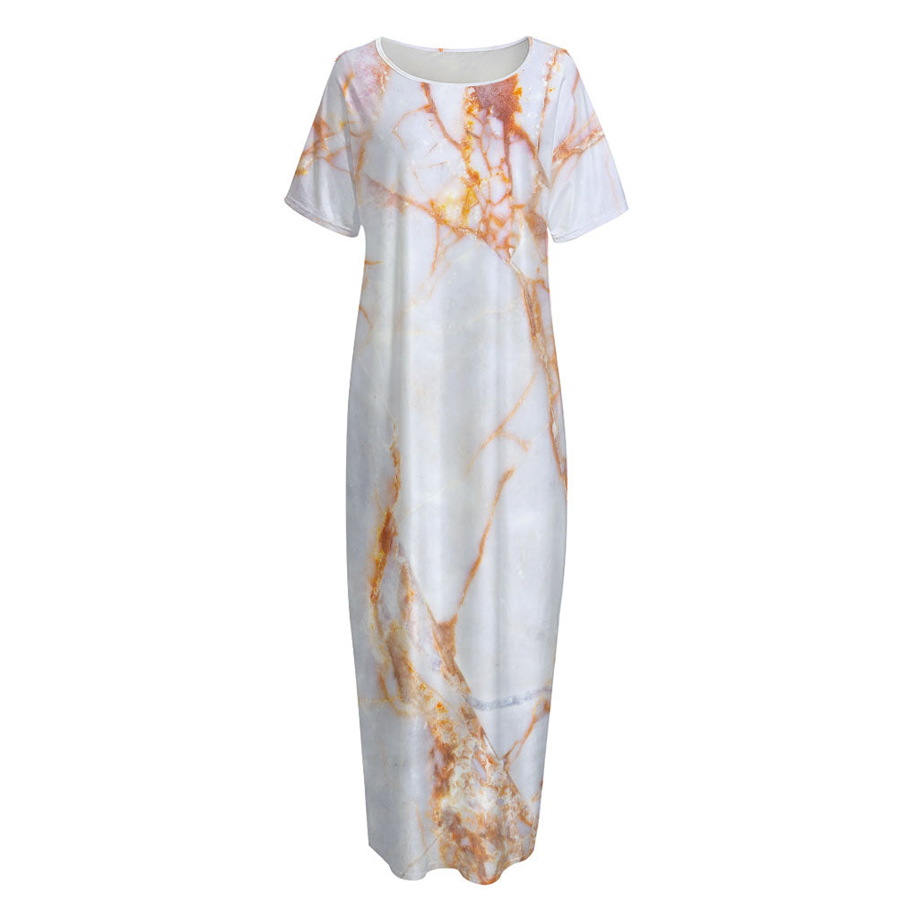 Grey Bronze Marble Print Short Sleeve Long Nightdress