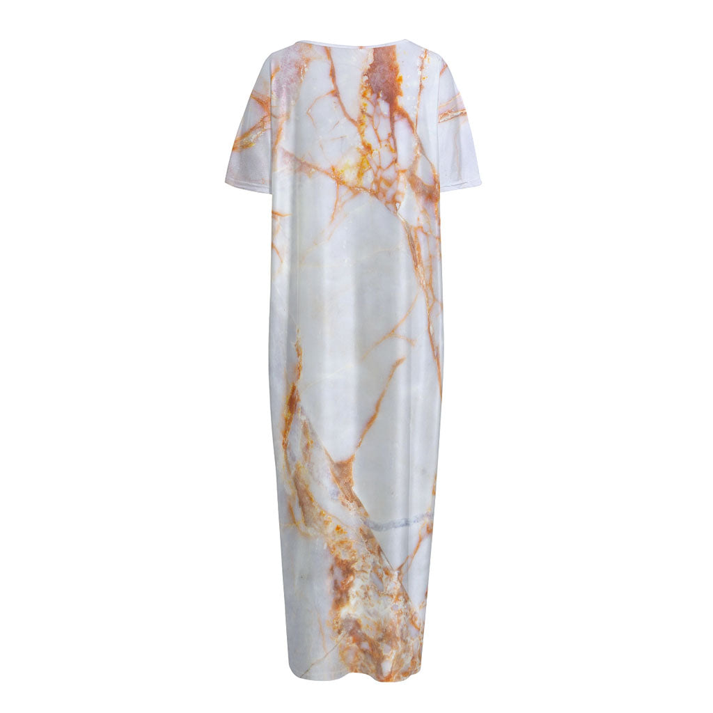 Grey Bronze Marble Print Short Sleeve Long Nightdress