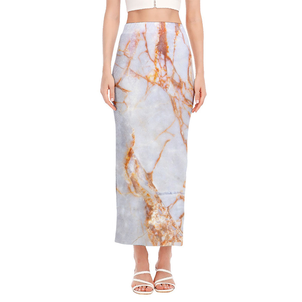 Grey Bronze Marble Print Side Slit Maxi Skirt