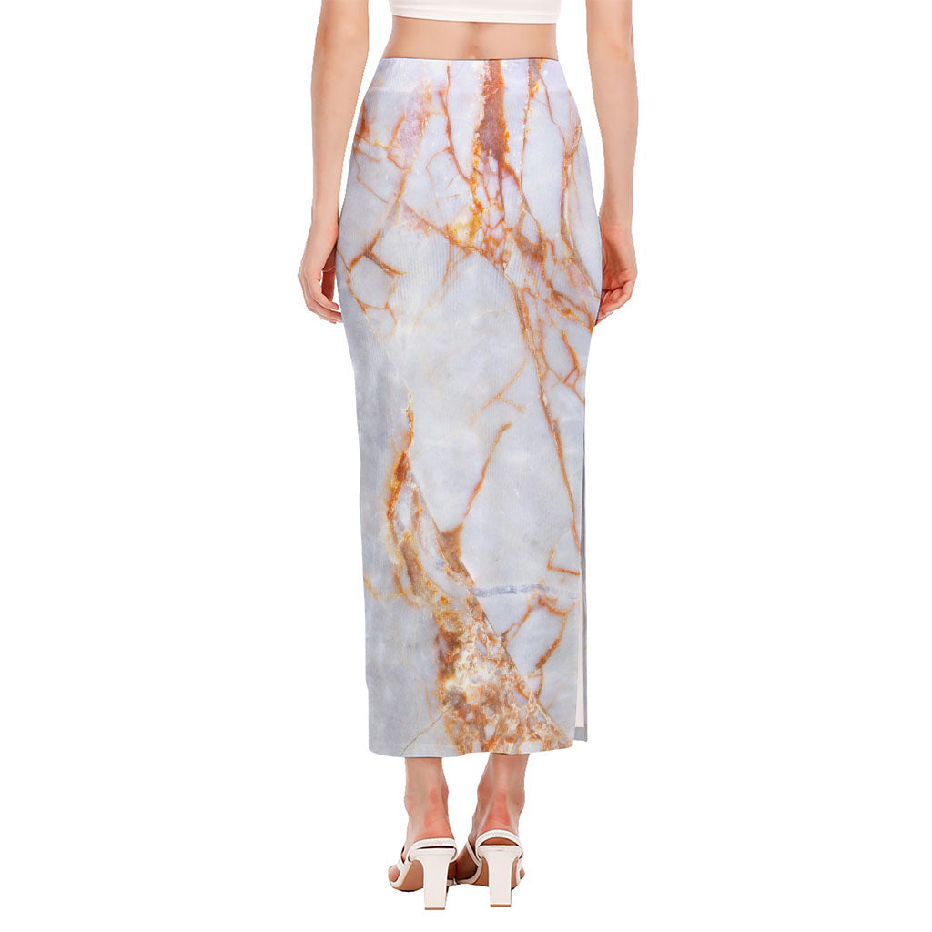 Grey Bronze Marble Print Side Slit Maxi Skirt