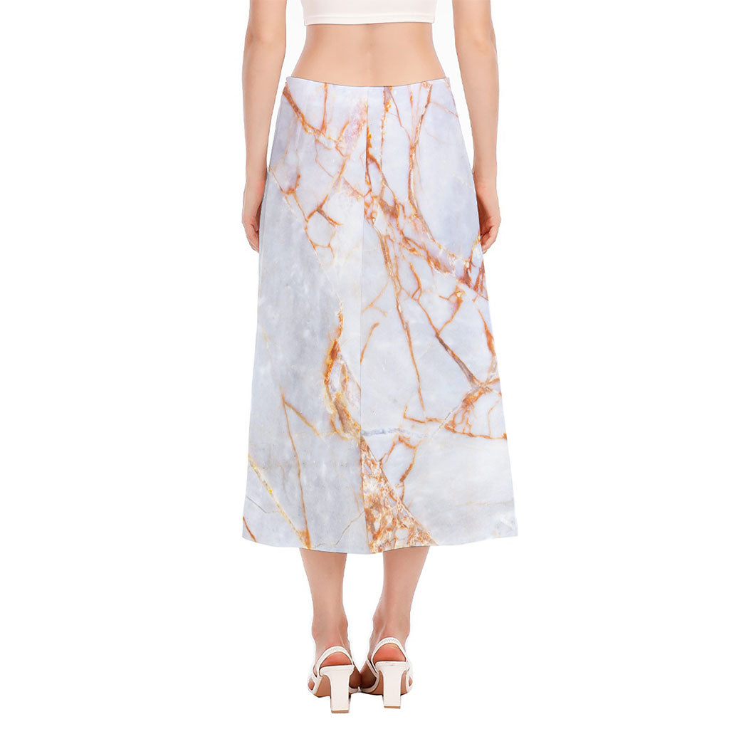 Grey Bronze Marble Print Side Slit Midi Skirt