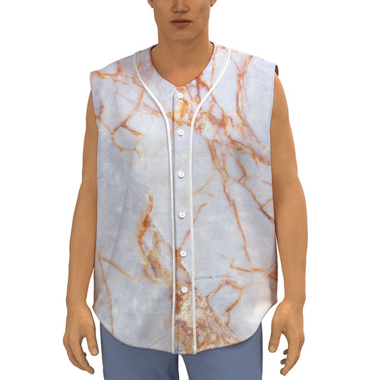 Grey Bronze Marble Print Sleeveless Baseball Jersey