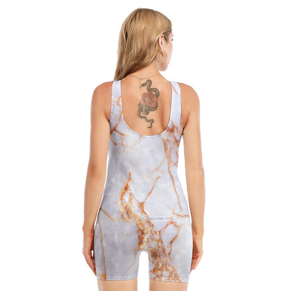 Grey Bronze Marble Print Sleeveless One Piece Swimsuit