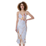 Grey Bronze Marble Print Slim Fit Midi Cami Dress