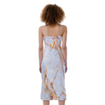 Grey Bronze Marble Print Slim Fit Midi Cami Dress