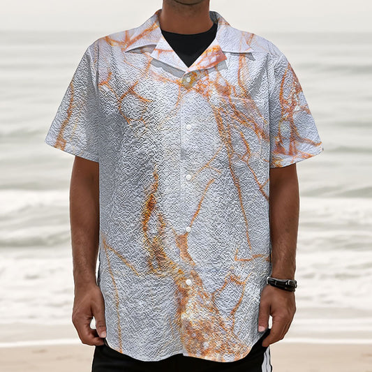 Grey Bronze Marble Print Textured Short Sleeve Shirt
