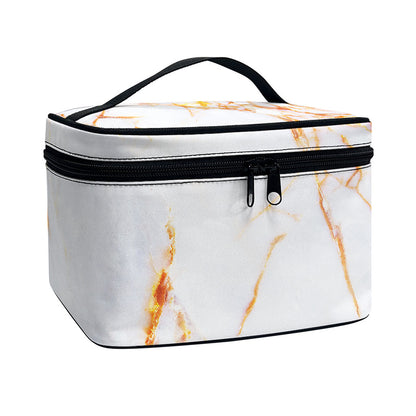 Grey Bronze Marble Print Travel Makeup Bag